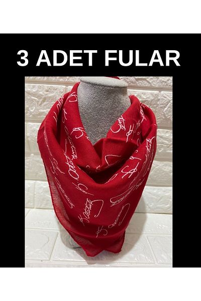 sema aksesuar 3 Pieces Red Atatürk Signed Cotton Fabric Scarf - Bandana - April 23, October 29, August 30, 19 May