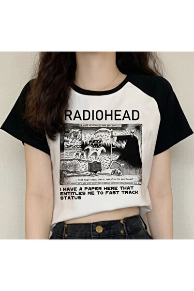 DEEFWEAR Tricou supradimensionat unisex alb cu mâneci raglan cu imprimeu Radi...