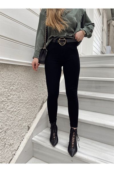 Livik Lera Women's Non-Fading Black Skinny High Waist Jeans (gathering)