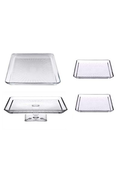 Paşabahçe New Year's Special Madlen Crystalline Service Set Square 4 Pieces