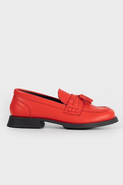 TUNAELLİ Women's Red Genuine Natural Leather Tassel Loafer Shoes