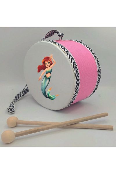 BAKSEPETE Mermaid Printed Leather Toy Children's Drum Pink (1-5 Years)