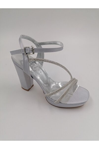 SOLMAZ Godina Srebrne Satenske Cipele sa Štiklom Sa kamenčićima Platforma Več...