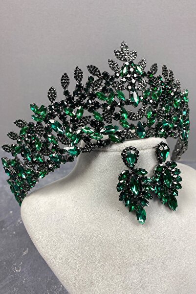 GELD Set de cercei pentru rochie de seară și coroană de mireasă cu model de f...