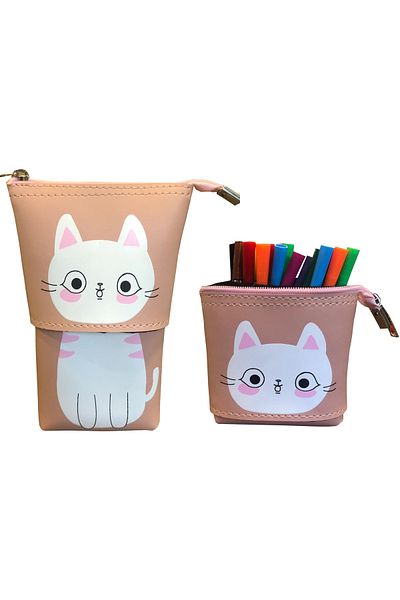 FLY COLOR Cat Patterned Adjustable Size Leather Pen Holder
