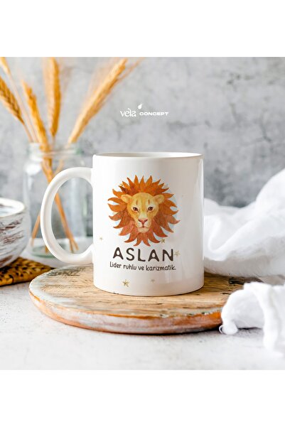 Vela Gifting Kişiye Özel Aslan Burç Beyaz Kupa Bardak - Arkadaşa Hediye - Doğ...
