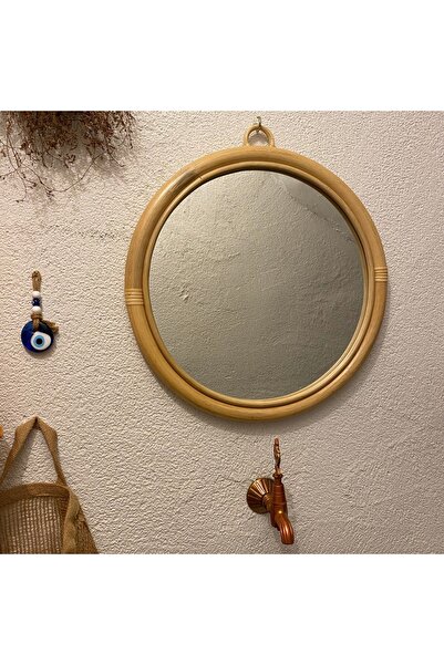 PESHCE El Yapımı Yuvarlak Bambu Ayna 50 Cm