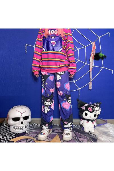 Touz Kuromi & Heart Collage Μωβ Φόρμα Πλατιά Πόδια Unisex