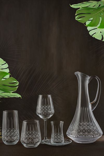 DECOSTYLE Alca Handcrafted Decorated 25 Piece Glass Set for 6 People