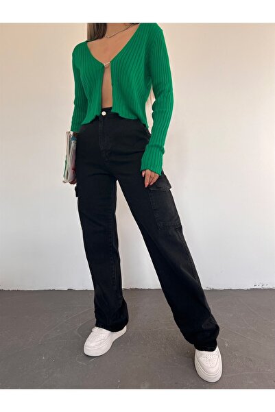 Trn JNS Diamond Women's Black Colorfast Lycra Back Pocketless Model Cargo Palazzo Pants