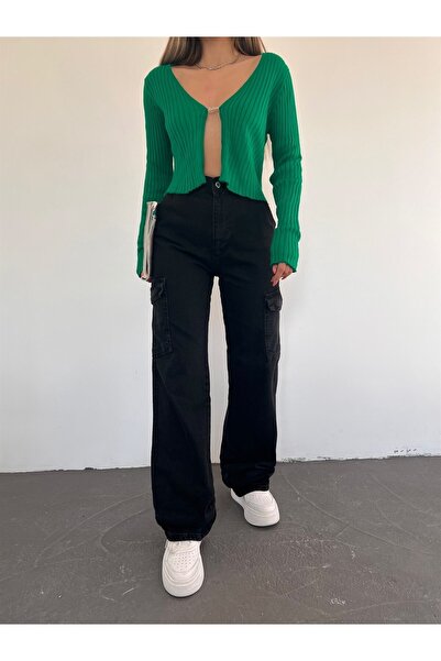 Trn JNS Diamond Women's Black Colorfast Lycra Back Pocketless Model Cargo Palazzo Pants