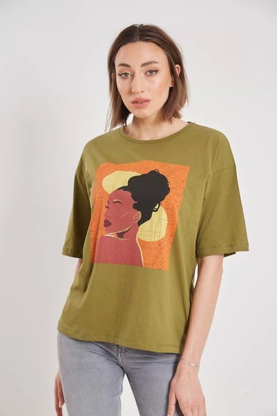 Forest Tricou de damă oversize, imprimat cu imagini măsline