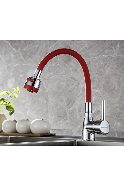 KCA ARMATÜR Kca Kırmızı Oynar 2 Fonksiyonlu Borulu Mutfak Eviye Bataryası Mus...