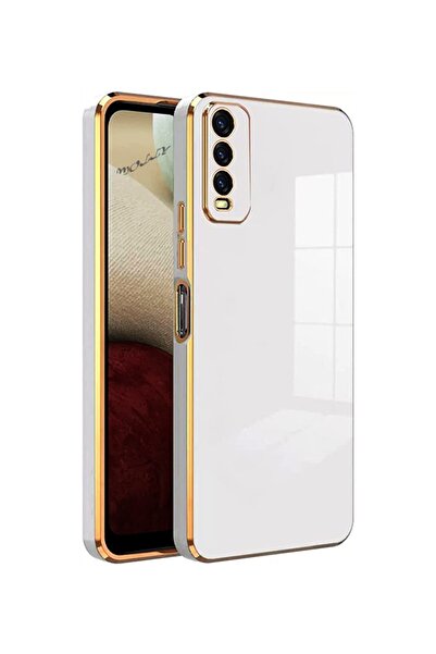 Molly Technology Vivo Y20 Için Inci Beyazı Kenarları Gold Detaylı Lüks Siliko...