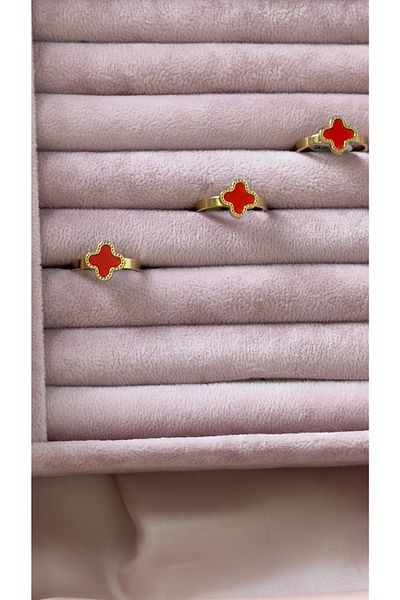 Alin Que Butik White Capuchin Clover Pattern Ring