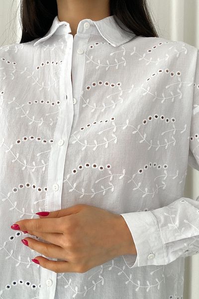 FEMELLE Women's White Scallop Embroidered 100% Cotton Shirt