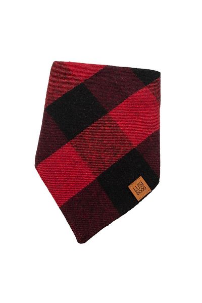 Lusi Doog Wool Plaid Claret Red Dog Bandana - Scarf