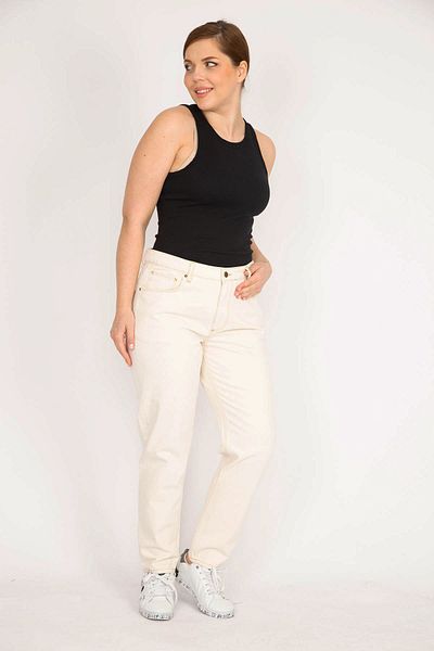 Şans Women's Ecru Large Size 5 Pocket Jeans 65n35980