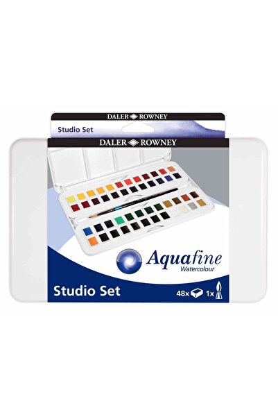 Daler Rowney Aquafine Sulu Boya Studio Set Fırça Hediyeli Plastik Kutu 48'li