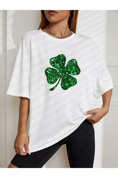 trendgar Μπλουζάκι με στάμπα Clover White Oversize