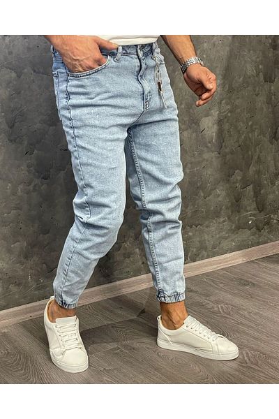 Oliggopol Pánské modré elastické nohavice, Boyfriend Jeans bez lycry