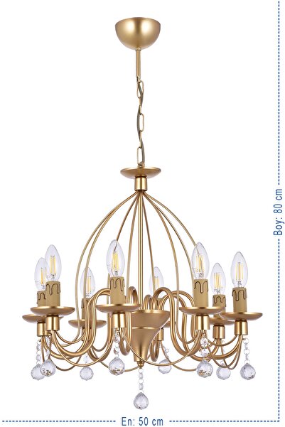 polataydinlatma Kale 8 Li Lüx Taşlı Avize (GOLD)