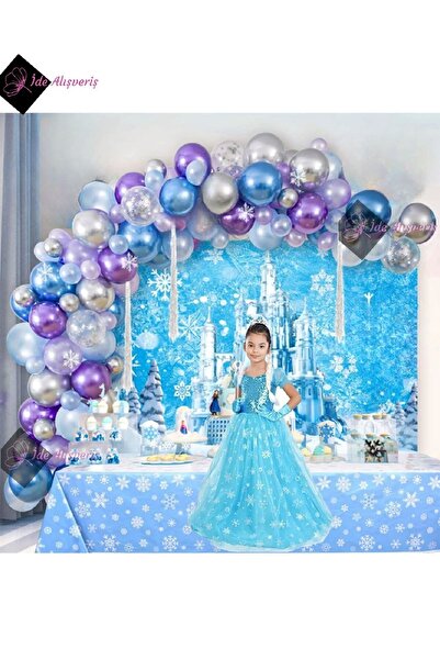 Bkmc Elsa Kostümlü Ve 70 Balonlu Doğum Günü Konseptli Doğum Günü Süsü