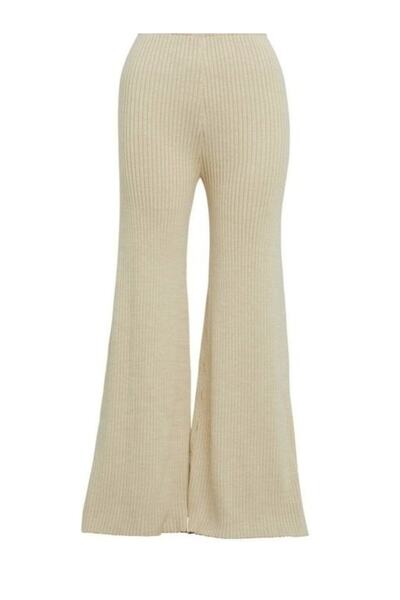 AS Anita Store Sand Color High Waist Strick Trousers with Flared Leg