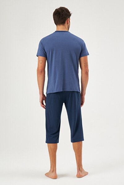 Eros Pijama Eros Yeni Sezon Pamuklu Kısa Kollu Erkek Kapri Pijama Takımı Lacivert