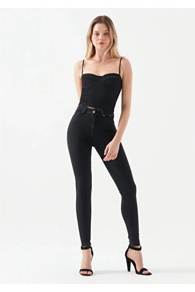 SANTA BELLA Pantaloni Eliza Black Skinny Jean pentru femei Fadeproof Power Lycra Lifter Jeans