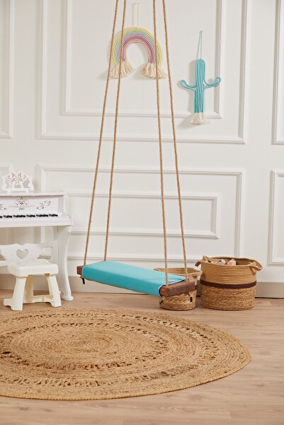 Svava Evde Bahçede Piknikte Kullanılabilir Turkuaz Klasik Ahşap Salıncak