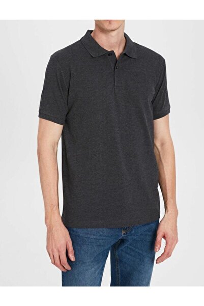 SİMENTİ Erkek Gri Perfore Yakalı Klasik Kısa Kol Cepli Tişört