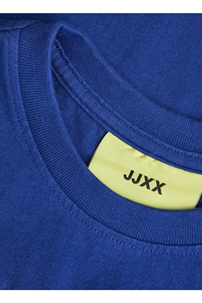 JJXX Bisiklet Yaka Baskılı Lacivert Kadın T-shirt 12200326