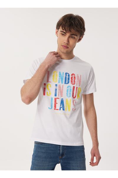 Lee Cooper Ανδρικό μπλουζάκι με λαιμόκοψη λευκό 232 Lcm 242003 Fergus White