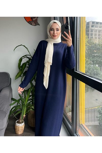 MAXXANA Oversize Loose Cut Half Turtleneck Ribbed Knitwear Hijab Dress Size 38-44