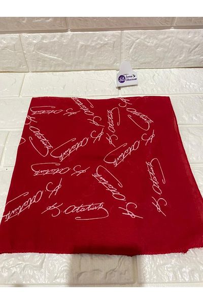 sema aksesuar 3 Pieces Red Atatürk Signed Cotton Fabric Scarf - Bandana - April 23, October 29, August 30, 19 May