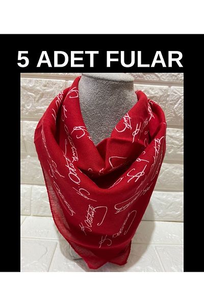 sema aksesuar 5 Pieces Red Atatürk Signed Cotton Fabric Scarf - Bandana - April 23, October 29, August 30, 19 May