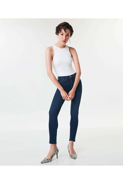 Livik Pantaloni de damă, fără decolorare, cu mustață albastră, skinny cu talie înaltă