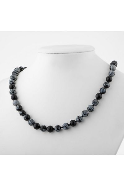 OSMANLI DOĞAL TAŞ 8 Mm Snowy Obsidian Knotted Natural Stone Necklace
