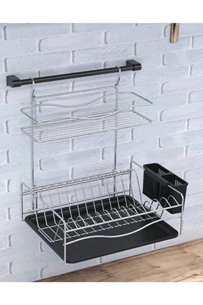 Şenyıldız Home Borulu Askılı Bardaklık Tabaklık Bulaşıklık Siyah Tepsi Krom
