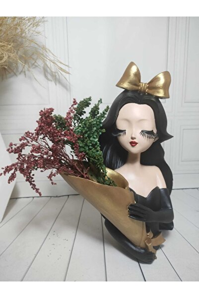 biomaxi plus Buket Tutan Buketli Kiz Uzun Sacli Kirpikli Tasarim Biblo Siyah&...