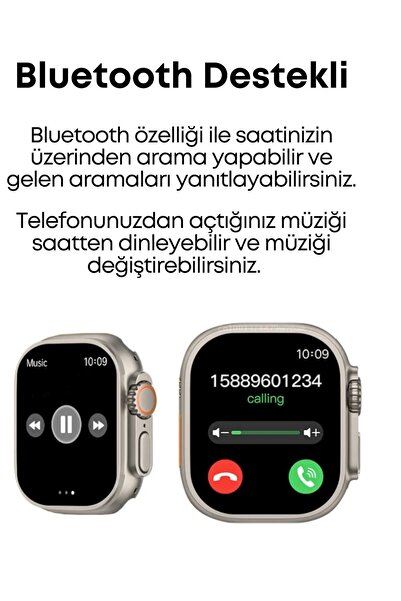 Mmctech Watch 8 T800 Ultra Bluetooth'lu Arama Özellikli Akıllı Saat Tüm Telefonlarla Uyumlu Çift Kordonlu