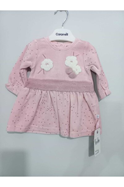 Caramell Kadife Kız Elbise (3-6 AY)