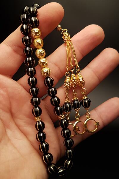 OTTOTESBİH Altın Kaplama Gümüş Püskül Gümüş Harf Isimli Oltu Tesbih