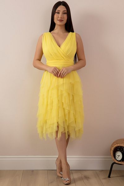 PULLIMM Double Breasted Collar Ruffle Short Dress 13399
