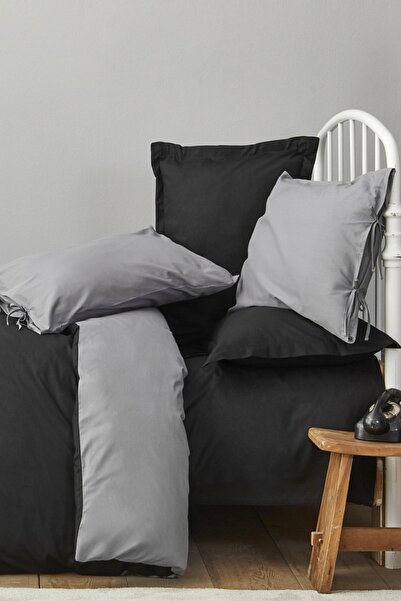 Karaca Home Чорно-сірий двосторонній двоспальний комплект постільної білизни