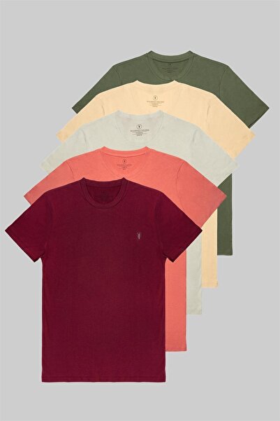 MAXIMILLIAN Erkek Bordo Pudra Gri Bej Haki Regular Fit Bisiklet Yaka %100 Pam...