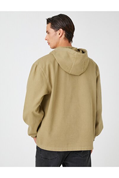 Koton Skull Embroidered Hooded Sweatshirt Pocket Detailed Cotton