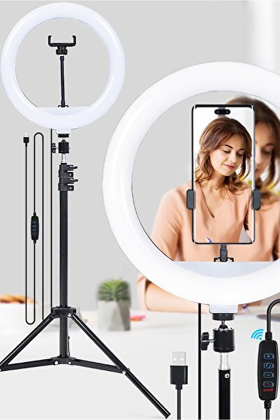 TechnoStation 14 Inç Ring Light 5500k Youtuber Led Işıklı 2.1 m Tripod Selfie...