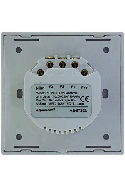 ALPSMART Alp Smart As-873Eu Dokunmatik Üçlü Wi-Fi Akıllı Duvar Anahtarı